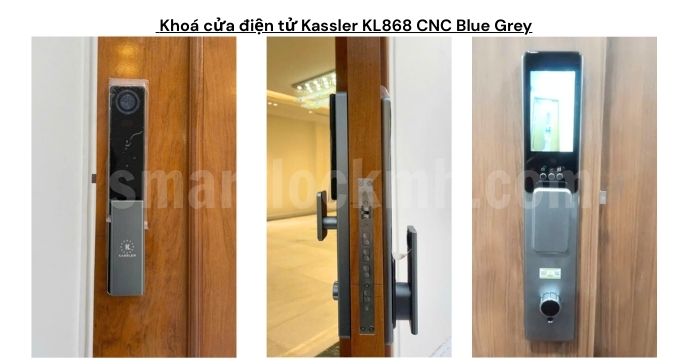Khóa cửa vân tay thông minh Kassler KL-868 CNC màu đen bạc với màn hình cảm ứng, tích hợp điều khiển App Tuya và Remote.